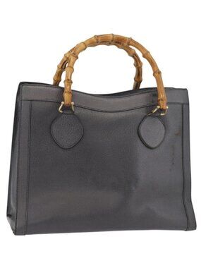 GUCCI Bamboo Tote Bag Leather Black Gold